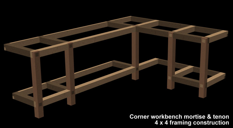 Garage/Shop corner L-shape workbench design - Woodworking